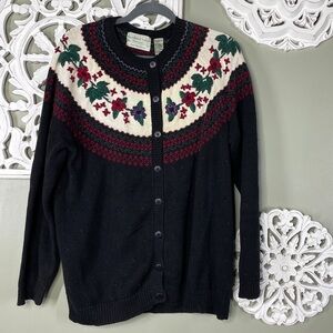 Northern Isles Holiday Cardigan Sweater Vintage Holly Christmas Winter